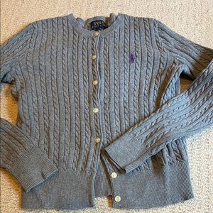 Polo Ralph Lauren Gray Cable Knit Cardigan with Purple Logo
